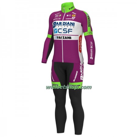 Fietskleding (Fietsshirt Lange Mouw + Lange Koersbroek) 2022 Bardiani-CSF Faizane - Lila Groen